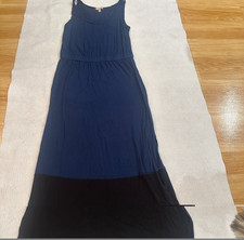 Maxi Dress Sleeveless Womens Color Block S Navy Blue Black Long Tank Sundress