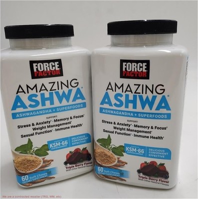 2 PACK Force Factor Ashwa Soft Chews - Triple Berry - 60ct EXP :10/2027