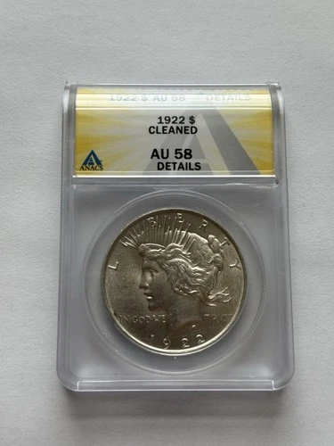 1922 Peace Dollar ANACS AU58 Details Cleaned Silver $1 Coin