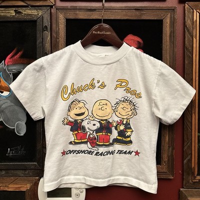 Vintage Snoopy Charlie Brown Peanuts 90s Kids Racing T-Shirt Youth Size Med - LR