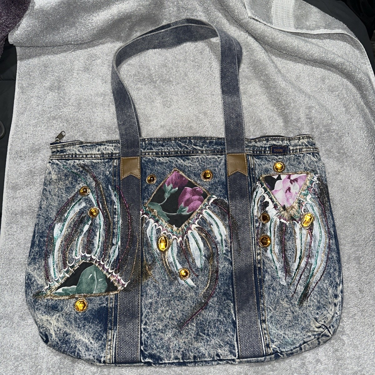 Vintage 80's Shane Acid Washed Denim Blue Jean Shoulder Strap