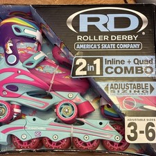Roller Derby 2-in-1 Inline Quad Combo Adjustable Girls Skates W255GM Size 3-6