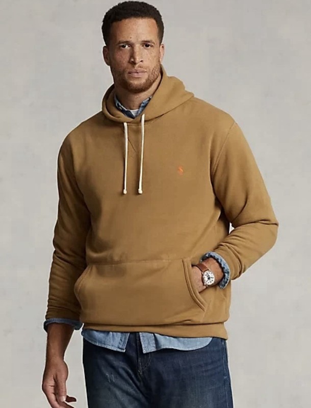New POLO RALPH LAUREN Men's Fleece Hoodie Sweatshirt,Sand Surf Camel Brown,Large