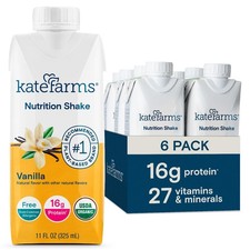KATE FARMS Organic Nutrition Shake, Vanilla, 16g 11 Fl Oz Pack of 6 