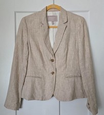 BANANA REPUBLIC WOMEN'S 100 LINEN LONG SLEEVE LINED BLAZER in SIZE 8-BEIGE