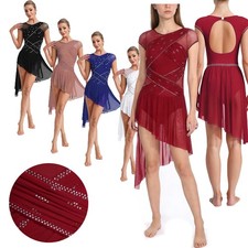 Womens Ruched Lyrical Ballet Skirt Leotard Modern Contemporary Figure Skating
