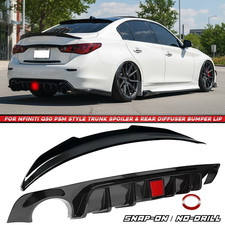 For 18-24 Infiniti Q50 Gloss Black PSM Style Rear Bumper Diffuser & Rear Spoiler