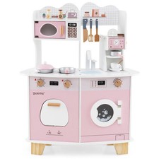 Wooden Kids Kitchen Playset with Coffee Maker for kids-Pink - Color: Pink