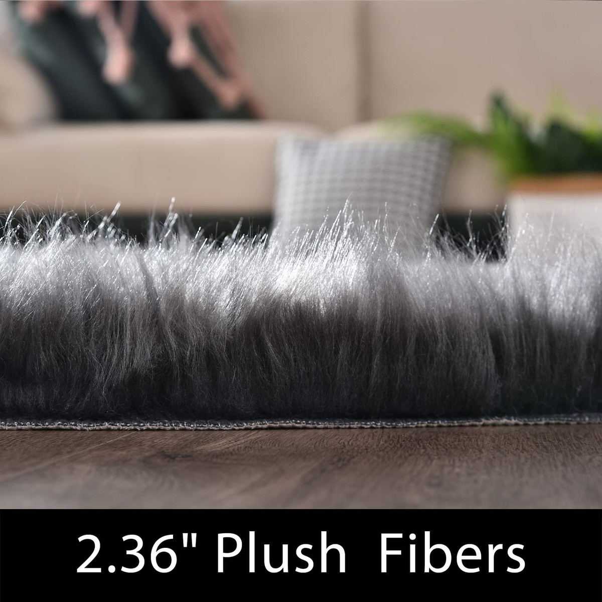 Latepis Dark Grey Rugs 6x8 Area Living Room Faux Sheepskin Fur Rug