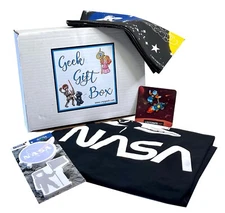 GEEK GIFT BOX: SPACE-Includes Nasa T-Shirt, Bandana, Astronaut Pin, Sticky Pads