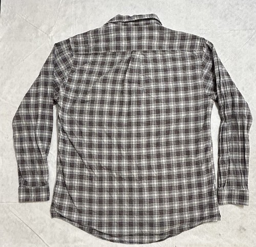 Texas Standard Flannel Mens L Grey Brown Blue Plaid Long Sleeve Button Down - Picture 3 of 6