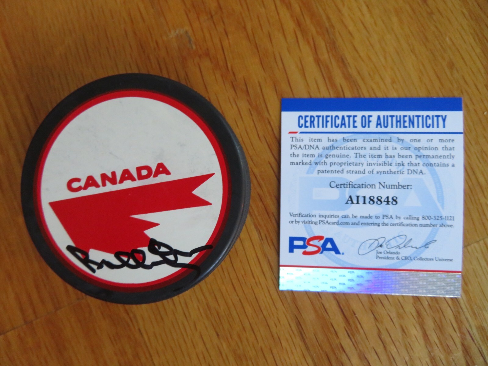 Bobby Orr Autographed Signed Boston Bruins HOFer Defenseman CANADA CUP MVP Puck PSA AI18848 