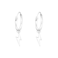 925 Sterling Silver 12mm Lightning Bolt Design Hoop Sleeper Earrings (Pair)