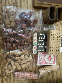 Lego Wooden Game Board Checkers Dominos Cards And More