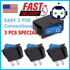 Blue 3X Car Auto Rocker Switch SPST ON OFF Toggle 15 AMP 250V 20 AMP 125V 2 PIN