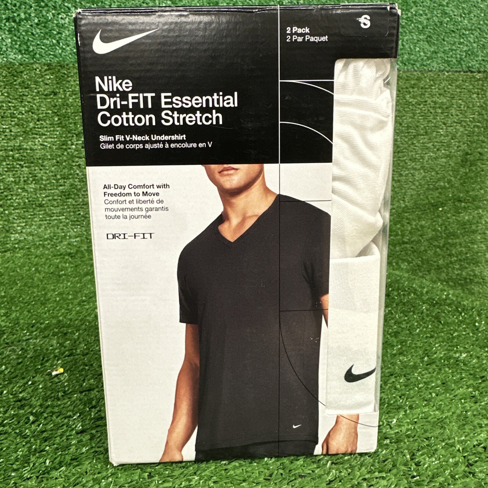 NEW NIKE Men's 2-Pack Slim Fit Dri-FIT Essential Cotton Stretch V-Neck Shirts S