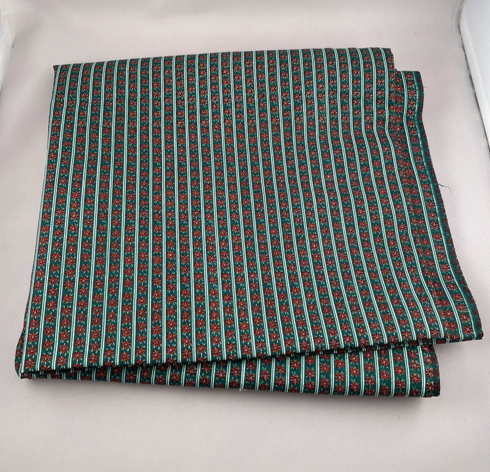Unbranded Stripe Christmas Poinsettia Cotton Fabric Remnant 44" x 45" - Image 3 of 4