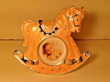Rocking Horse Photo Frame Enamel Pink Rhinestones Baby 4.5" Tall
