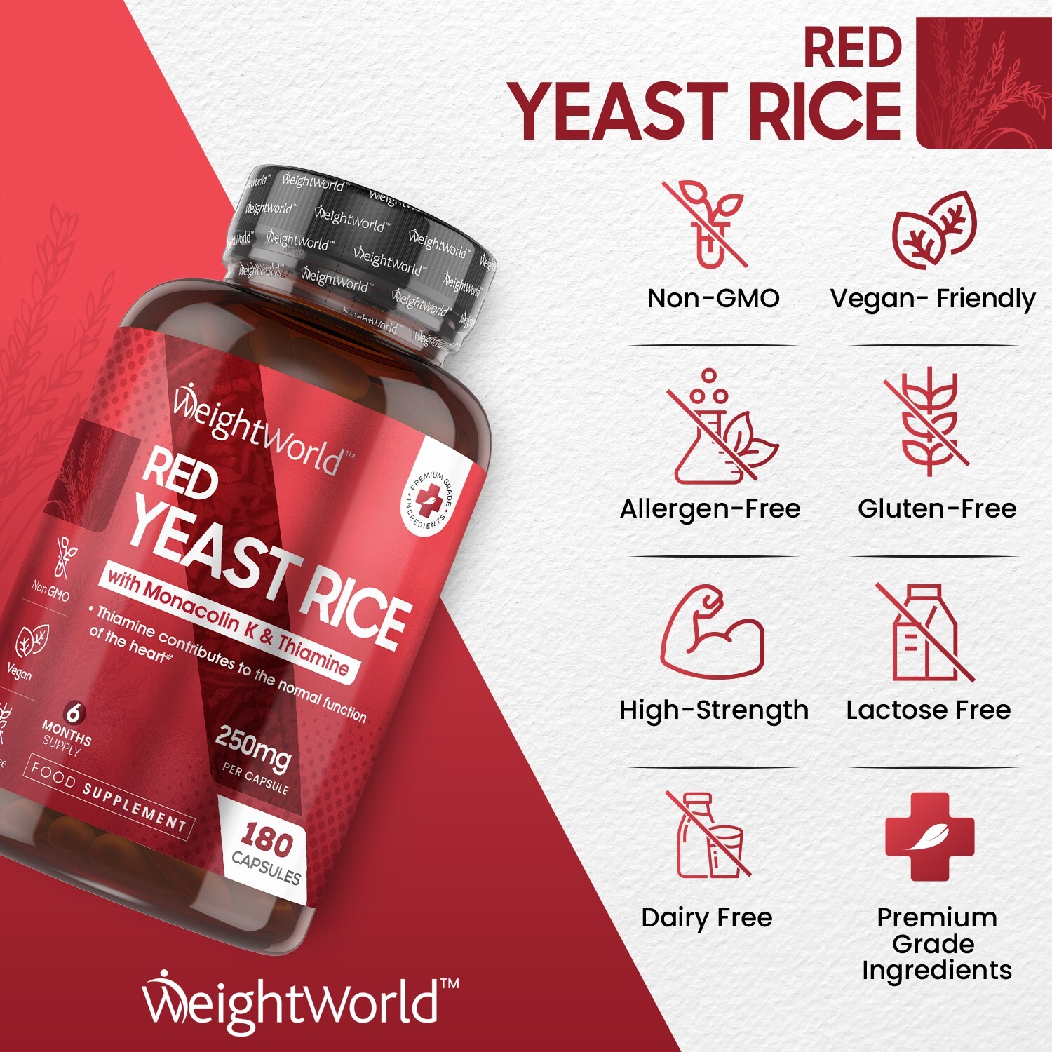 WeightWorld Red Yeast Rice 250mg with Monacolin K & Thiamin 360