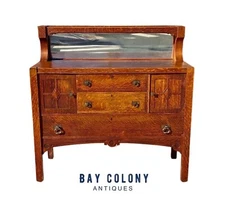 ANTIQUE ARTS & CRAFTS MISSION OAK SIDEBOARD / BUFFET WITH MIRROR