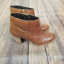 Diba True Womens Boots Size 7 Brown Ankle 3.25" Heel Side Zip Block Heel