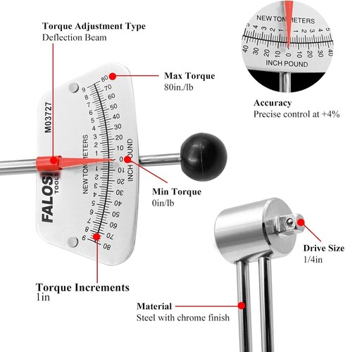 1/4-inch Drive Beam Torque Wrench - 0-80 Inch/Pounds and 0-9 Newton/Meter Torque - Picture 4 of 11