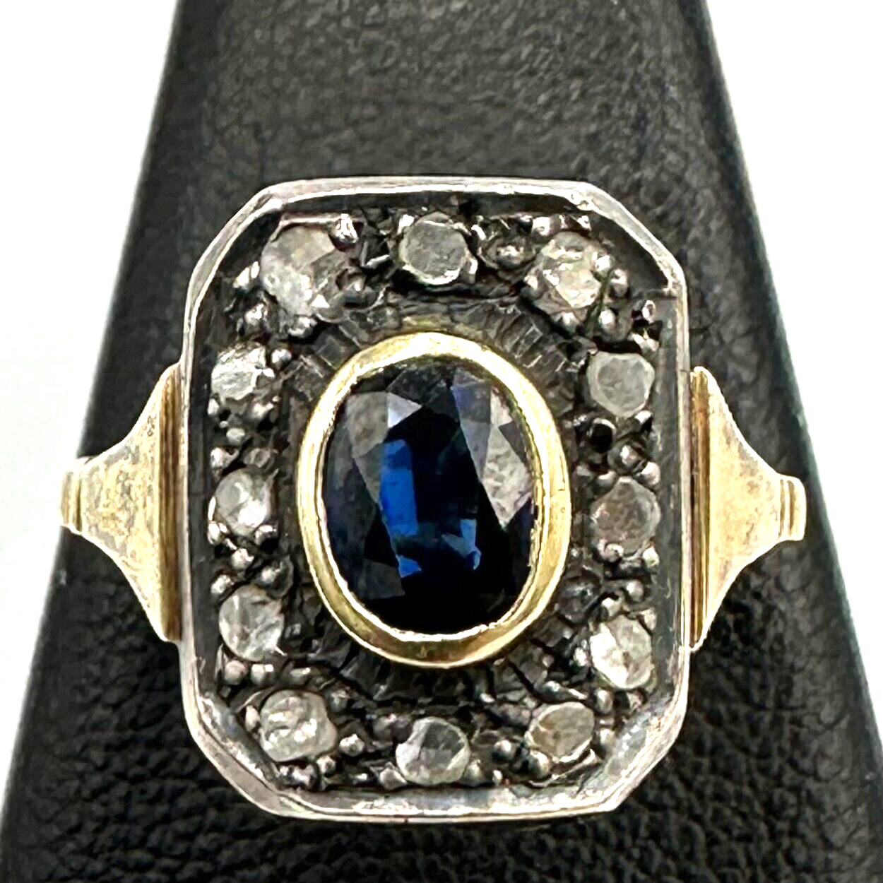 Antique Style Ring Solid 18K Gold And Silver With… - image 1