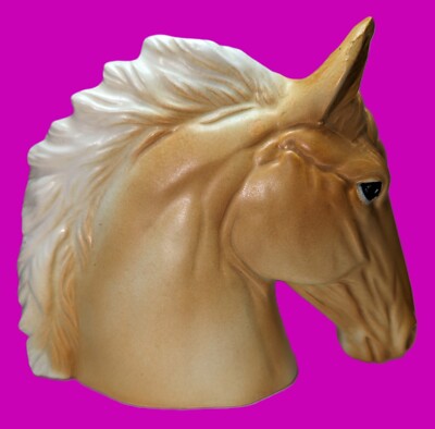 NICE! ~ Vintage Horse Head Vase Flower Planter ~ Light Brown w/ White Mane ~