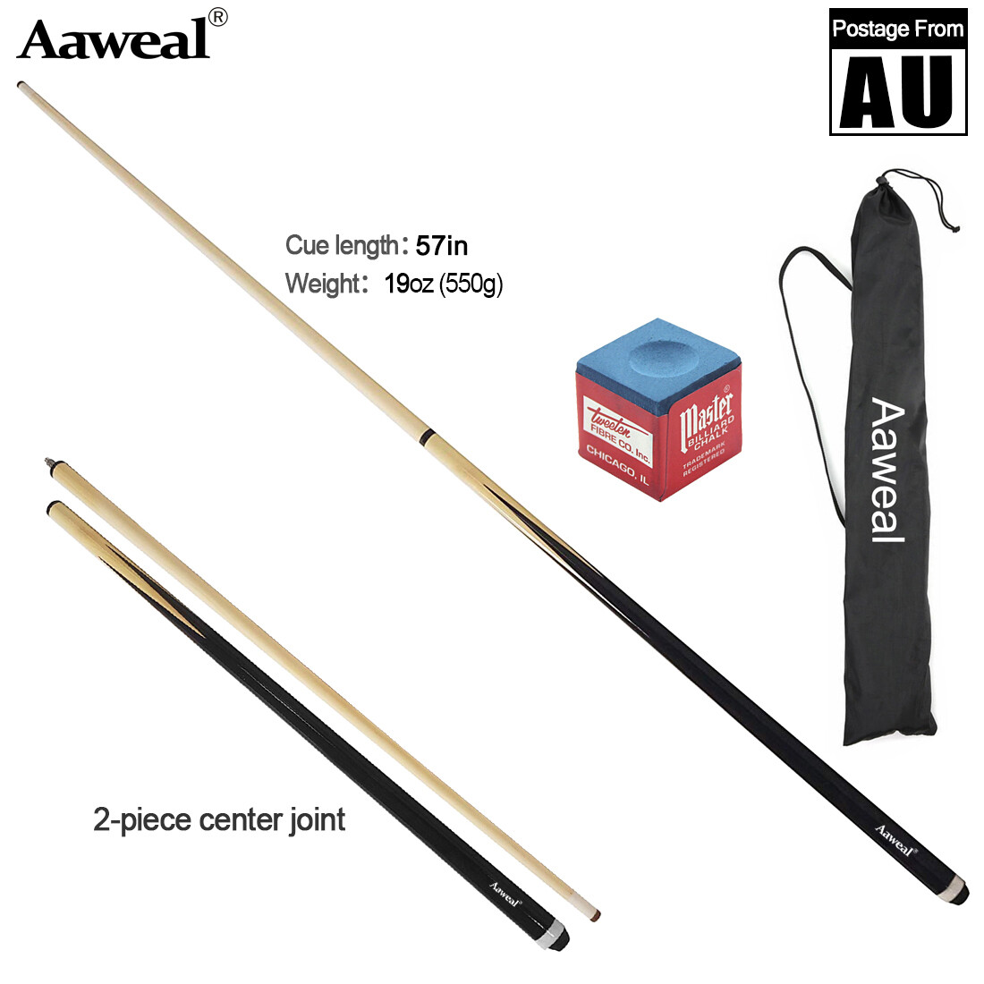 SET OF WOODEN POOL SNOOKER CUE BILLIARD STICK 57" TwoPiece Cues With