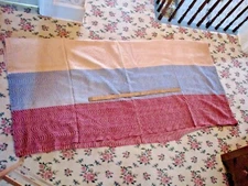 Vintage Mid Century Modern INDIGO Moody Blue Red BROCADE BEDSPREAD 40" x 80"