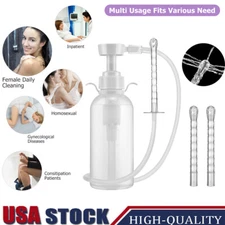 Pump Action Enema Bottle with Nozzle Douche Clean Stream Silicone Polyethylene
