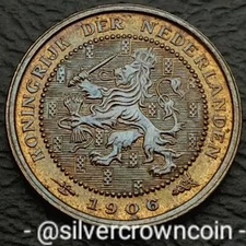 Netherlands 1/2 Cent 1906 Halberd mint mk. KM#133. Half Cent coin. Rampant Lion.