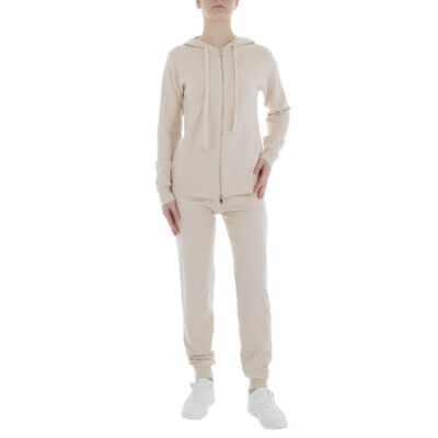 Damen Stretch Kapuze Tunnelzug Reissverschluss Anzug 1232 Ital-design In Creme
