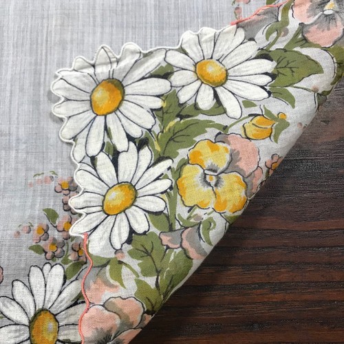 Vintage Womens Handkerchief Daisy Floral Scalloped Border Hanky Hankie 13" - Picture 7 of 9