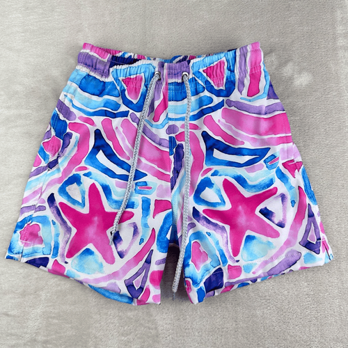 Kiddy Flowers Shorts size 8 Pink Blue Watercolor Starfish Board Short Swim Trunk