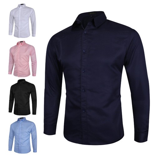 Mens Formal Shirts Long Sleeve Button Up Smart Business Collared Dress Top S-5XL - 第 1/20 張圖片