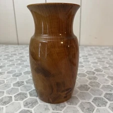 VTG MCM Hand CARVED Turned MYRTLEWOOD Wooden 6.5” WOOD VASE Heritage Products OR