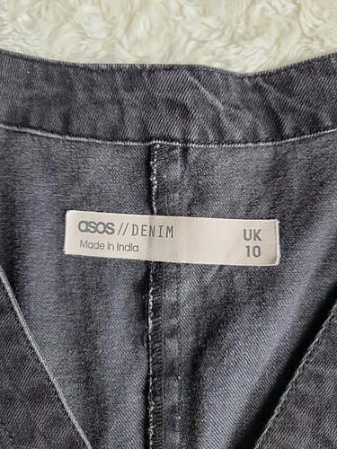 ASOS Women's Charcoal Black Oversized Button Down Tie Jumpsuit Wide Leg | Size 6 - Picture 7 of 15