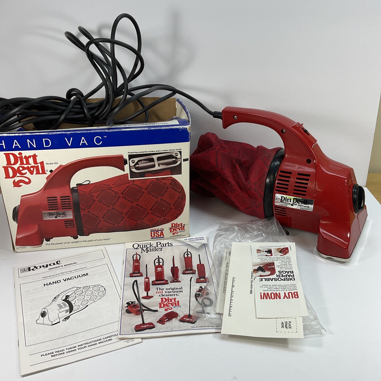 Vintage Royal Dirt Devil Hand Vacuum Model 103 Red Vac Corded Tested