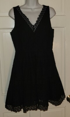 ANN TAYLOR LOFT black Cotton Eyelet Lace V-neck Full Skirt Mini Dress 8 |  eBay