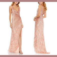 NWT $398 Mac Duggal [ 2 ] Sequin Beaded A-Line Evening Gown in Rose Gold #G1251