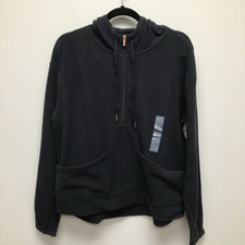 All In Motion Womens 1/2 Zipper Hoodie Sweatshirt Black Pockets Drawstring L New
