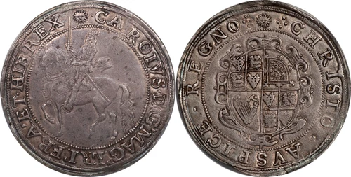 Great Britain 1645-46 Charles I Silver Crown Tower Mint mintmark: Sun NGC XF-45