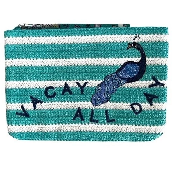 Vera Bradley Peacock Garden Vacay All Day Straw Beach Wristlet Clutch Bag NWT