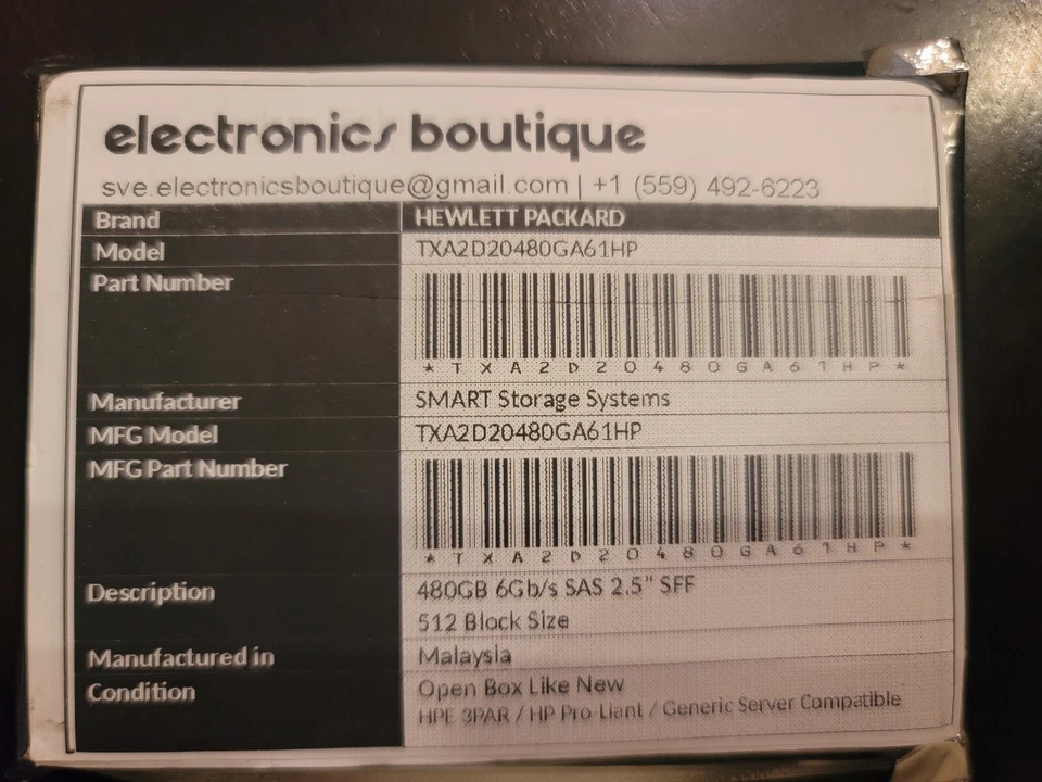 HP HPE 3PAR Smart Storage Systems TXA2D20480GA61HP 480GB SAS 6Gb/s 2.5" SFF - Image 3 of 3