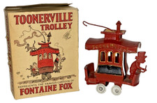 1923 Dent Toys Red Toonerville Trolley Toy by Fontaine Fox Cast Metal w/ Box