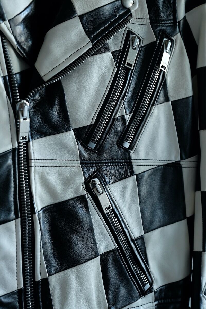 Saint Laurent Leather Damier Checkered Biker Jacket Multi Saint Laurent Leather Damier Checkered Biker Jacket Multi