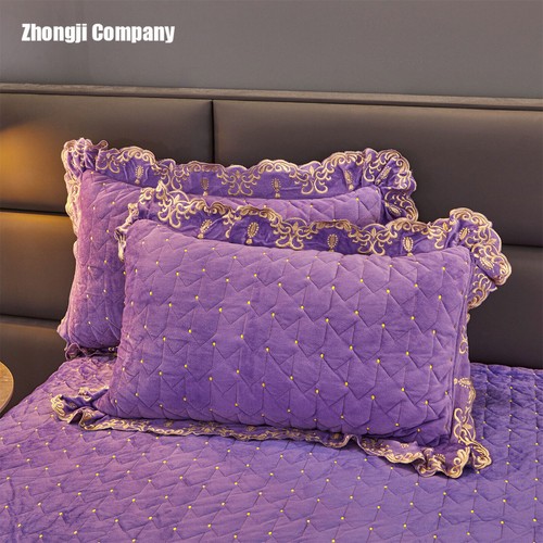 Quilted Velvet Bedspread Set Queen Embroidered Flower Thicken Ruffle Bed Skirt - Picture 78 of 128