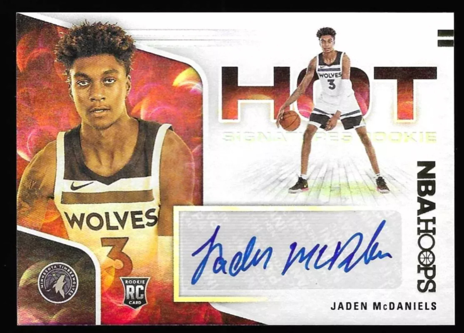 Jaden McDaniels 2020-21 Panini NBA Hoops Autograph Rookie Card Hot Signatures RC