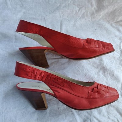 Authentic BOTTEGA VENETTA Peep toe Sling Back Low Heel Sandals Size 10 Vtg.